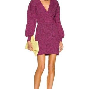 Ganni mélange-knit V-Neck Mini Dress - Pink M